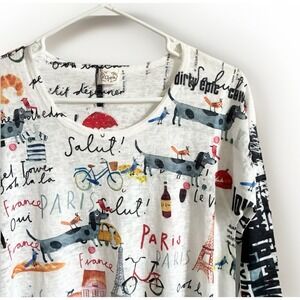 Et'Lois Pam Tunic Lightweight Short Sleeve Shirt Viva La France Paris Small